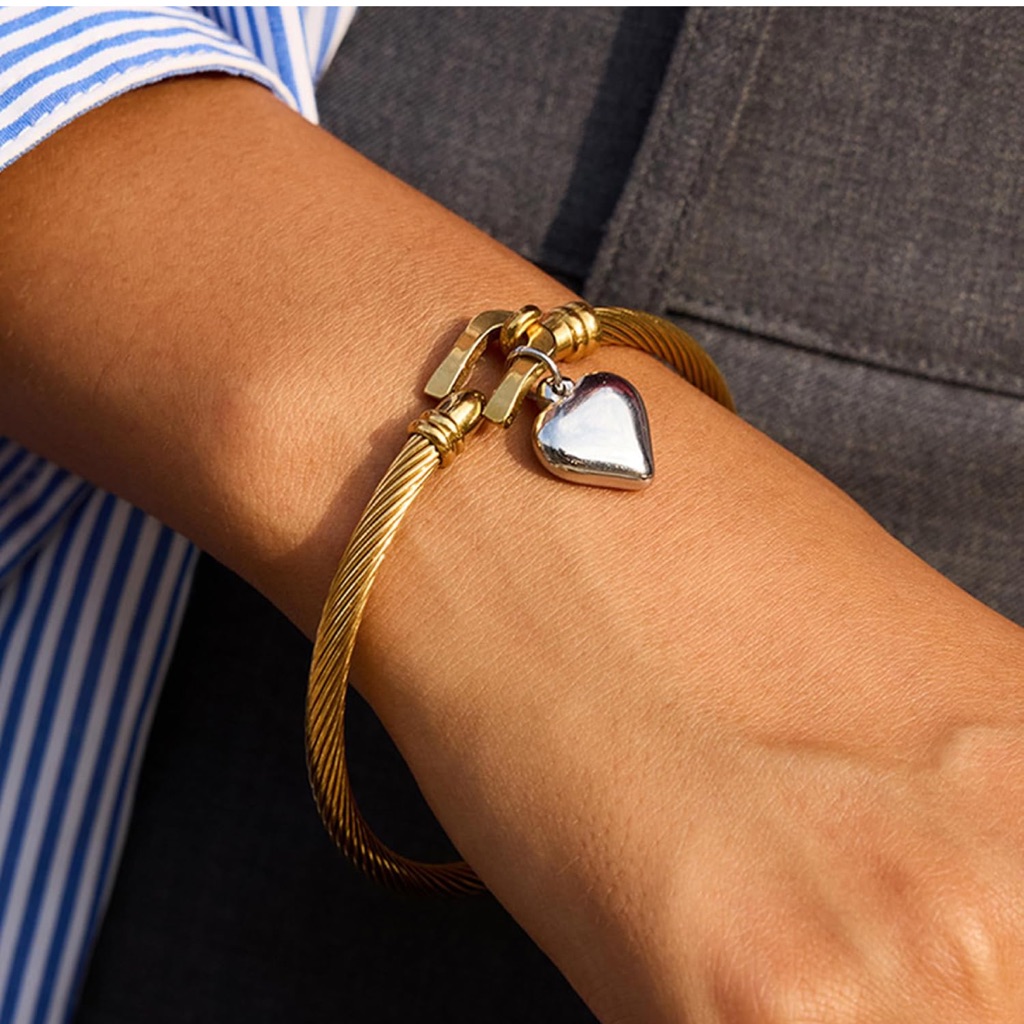 New! Cable Gold Silver Heart Bracelet Nwot